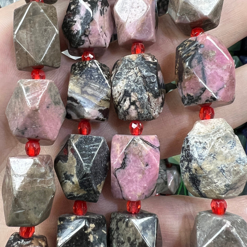 Родонит бусины 13х18/22 мм, крупная грань, нитка 38 см