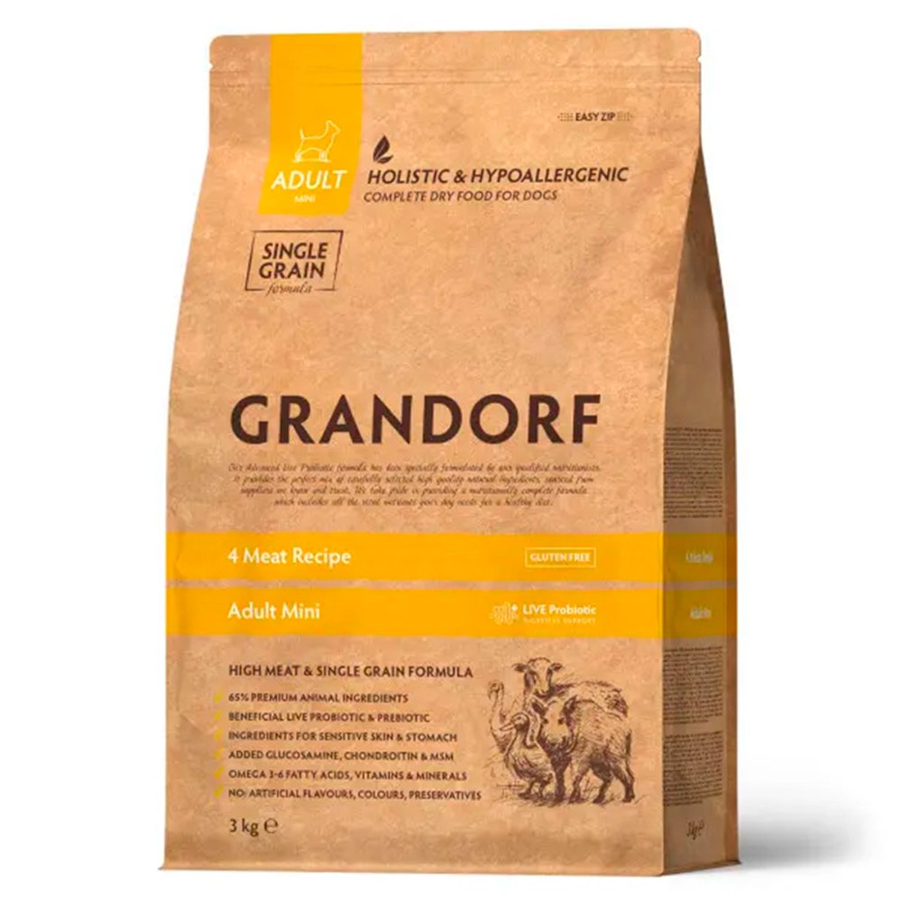 Сухой корм Grandorf Dog 4 Meat PROBIOTIC MINI 4 вида мяса для собак мини пород 3 кг (Грандорф)