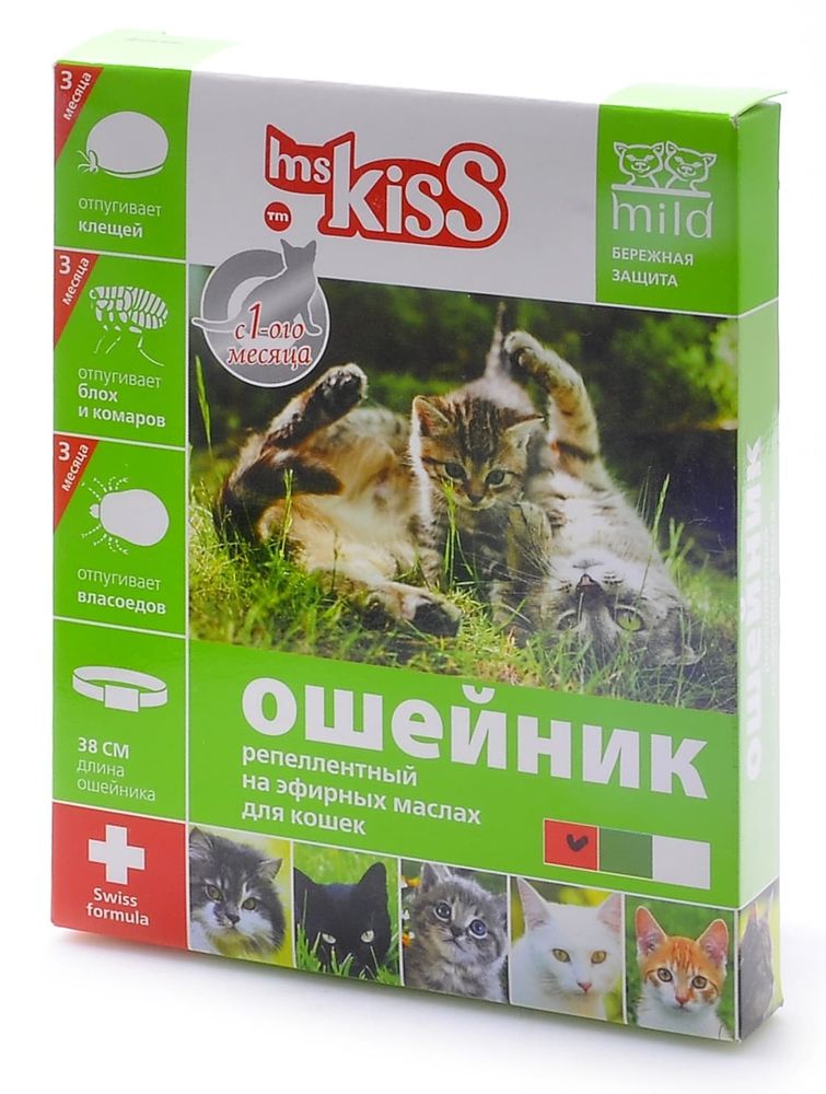Ms.Kiss: ошейник репеллентный а/паразит. (3мес), 38см красный д/кошек