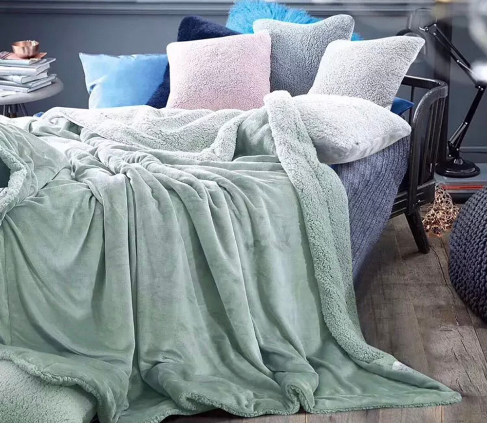 Плед 1.5 на полуторку Мятный Барашка Велюр-Плюш 140х200