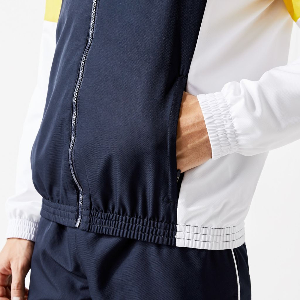 Мужская теннисная кофта Lacoste Men's Sport Hooded Colorblock Zip Jacket - navy blue/white/yellow/white