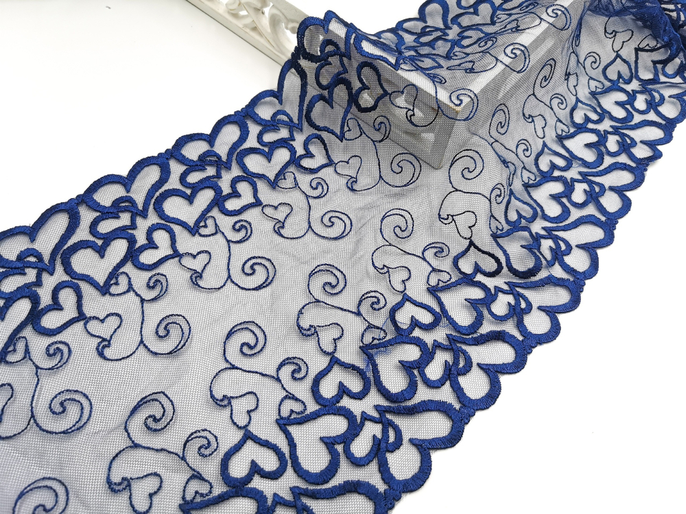 Вышивка на сетке, 23 см, темно-синий, сердечки (Артикул: VS-2010), м