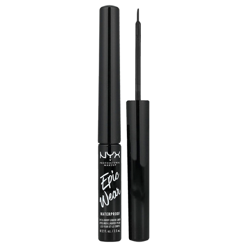 NYX Professional Makeup, Epic Wear, водостойкая жидкая подводка для глаз и тела, 01 черная, 3,5 мл (0,12 жидк. Унции)