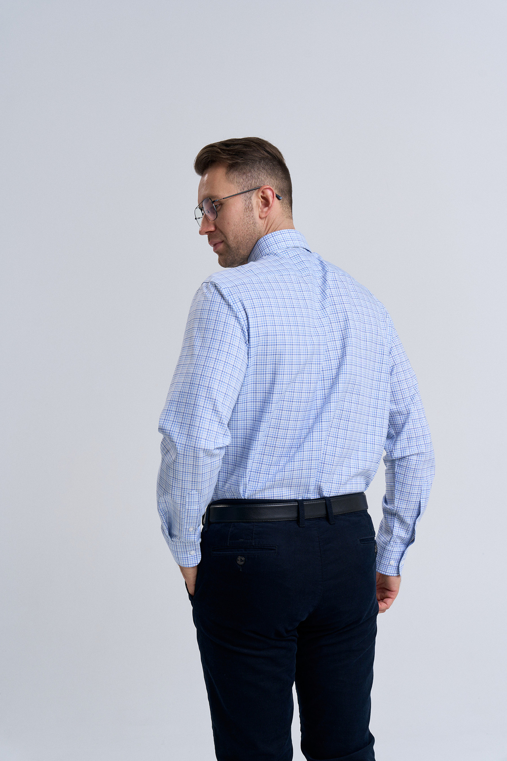 Сорочка мужская VESTER длинный рукав, голубая в клетку, хлопок/лиоцелл 55641 08
