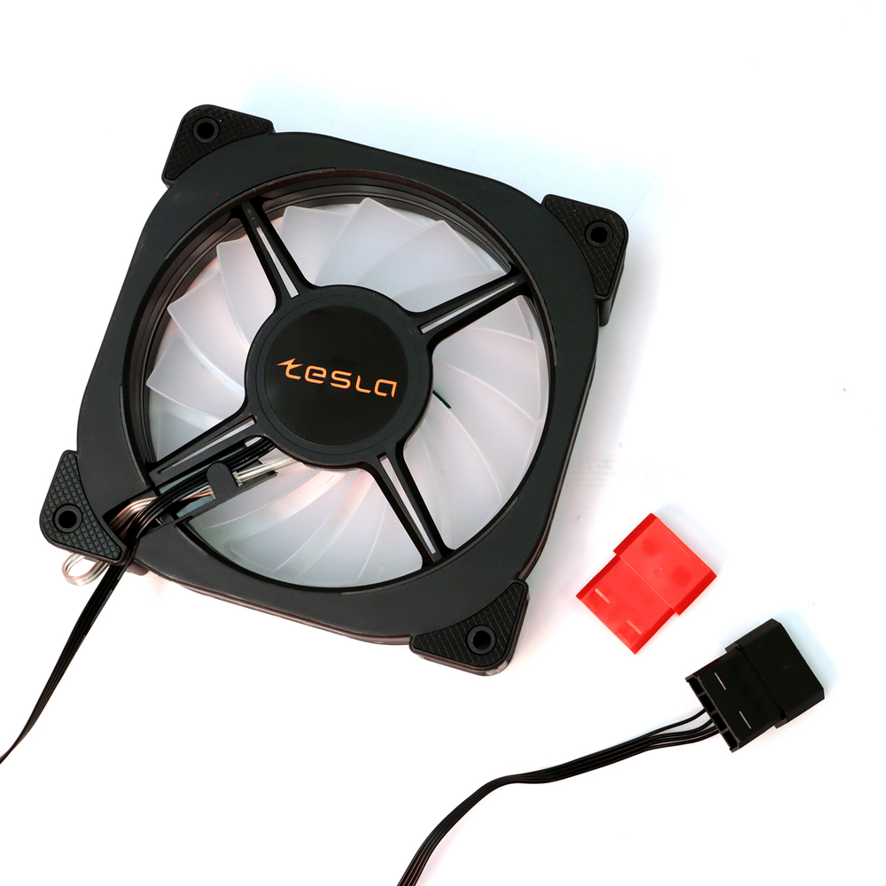 Комплект из 3 вентиляторов TESLA RGB120-XB3, 120мм, 1200rpm, Molex, черный-белый/RGB, 38CFM, 21дБ, антивибропрокладки, бесконечное зеркало, изменение скорости анимации подсветки (TSL-120-XB3)