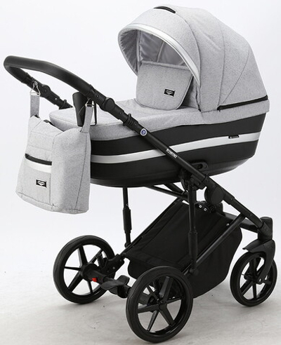 Детская коляска Adamex Rimini 3 в 1 RI13-LUX СВ.СЕР.БЕРЕЗКА+ЧЕРН.КОЖА+СЕРЕБР.ОТДЕЛКА