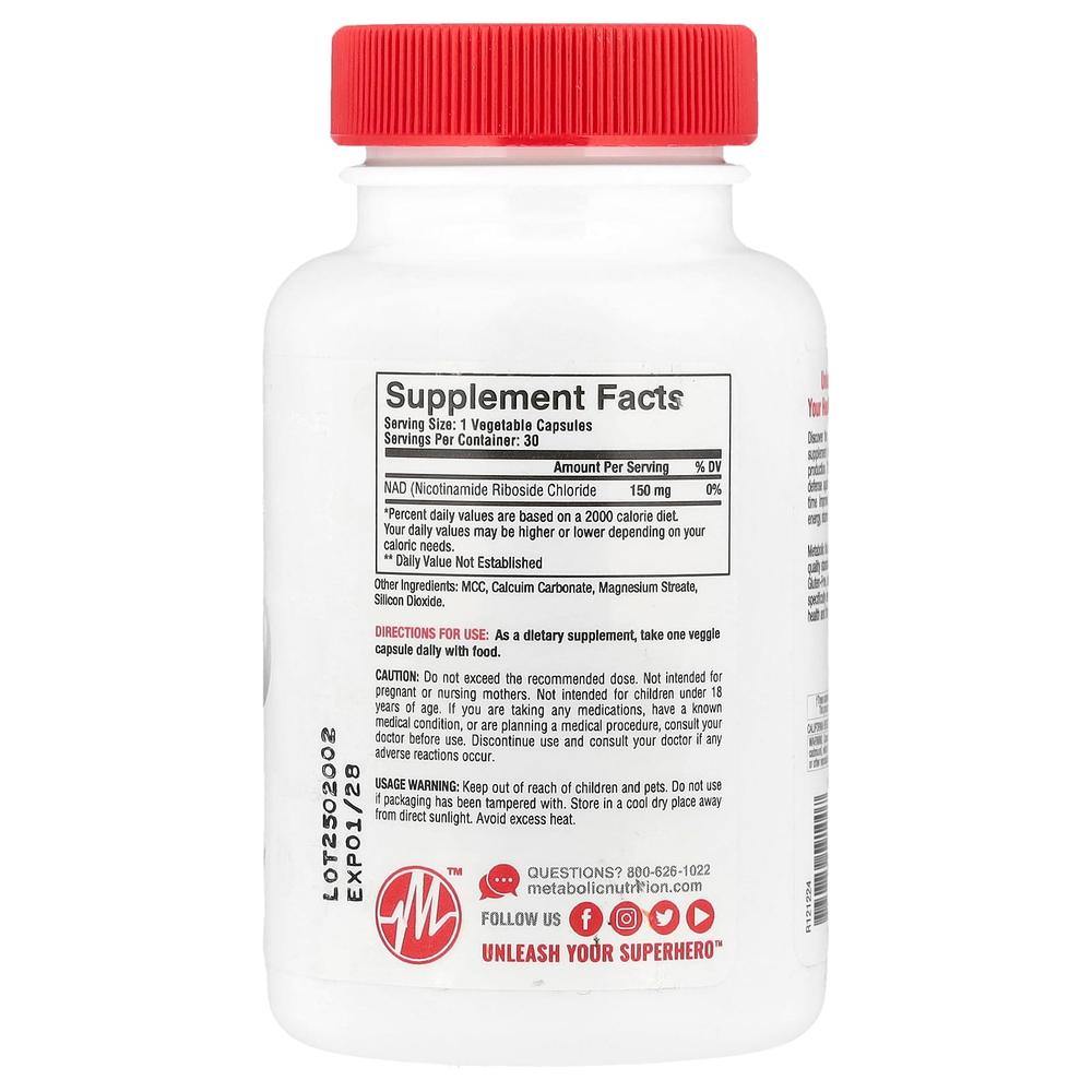 Metabolic Nutrition, NAD DAILY ™, омолаживающее средство на клеточном уровне, 30 капсул