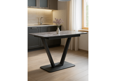 Стол стеклянный Woodville Бугун мрамор серый, черный