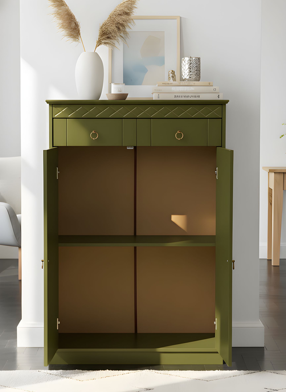 Тумба 118,5х79х36,5, Индра, комод для прихожей, оливковый, Dipriz