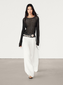 Massimo Dutti Свитер ажурной вязки с длинными рукавами, черный