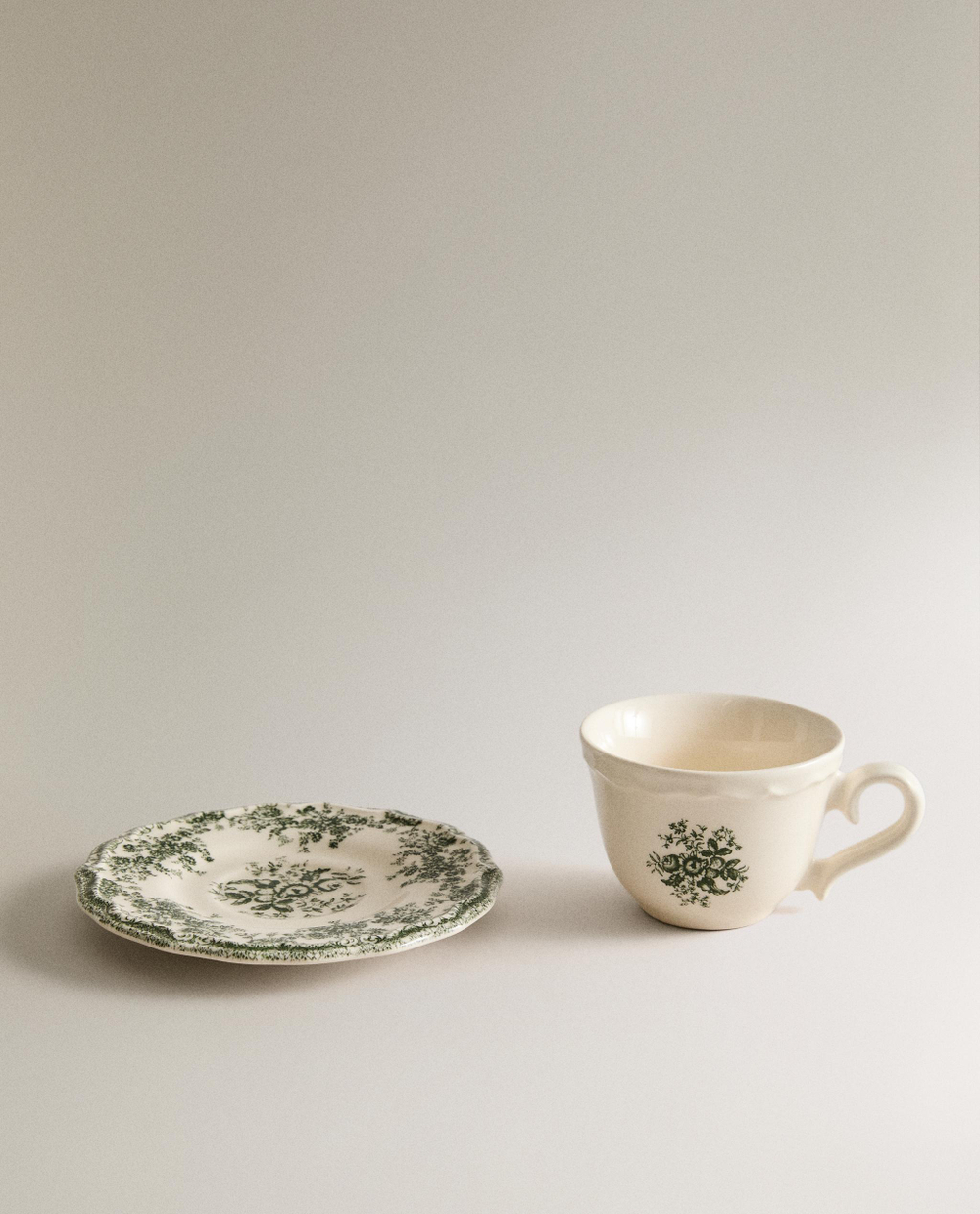 Zara Home чайная пара из фаянса, цвет тёмно-зелёный, 7.5 см