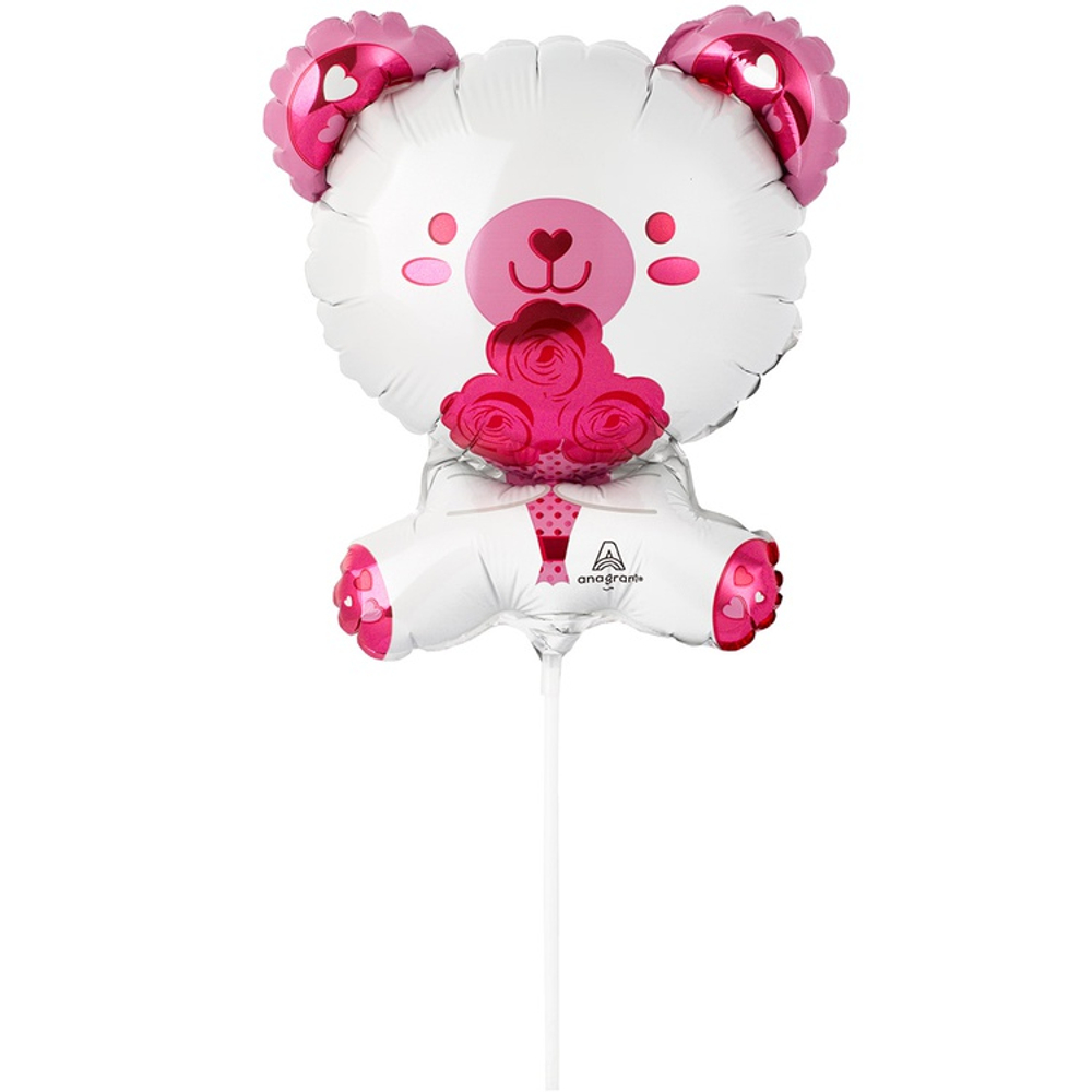 Шар Фольгированный Мишка белый с цветами (Белый)