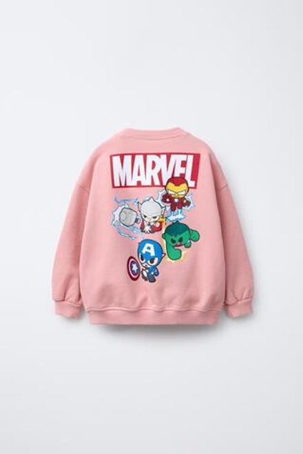 ZARA ТОЛСТОВКА С ПРИНТОМ THE AVENGERS © MARVEL, ЛИНЯЛЫЙ РОЗОВЫЙ