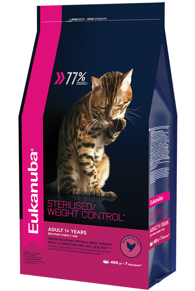 Eukanuba Adult Sterilised Weight Сontrol сбалансированный сухой корм для кошек, 1,5 кг