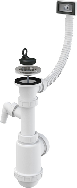 Сифон Alca Plast A444P-DN50/40 для мойки с нержавеющей решеткой DN70, гофропереливом и штуцером