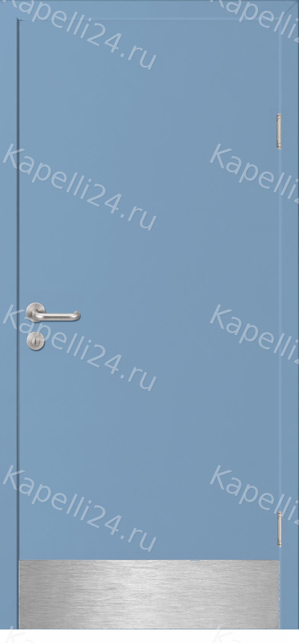 Влагостойкая Дверь Капель однопольная Пастельно-голубой RAL 5024 Отбойная пластина из нержавеющей стали