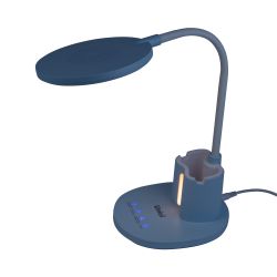 ULM-D150 15W-3000-6500K-DIM BLUE Светильник настольный светодиодный с подставкой под телефон и канцелярские принадлежности. С ночной подсветкой. Сенсорный выключатель. Диммер. Голубой. TM Uniel