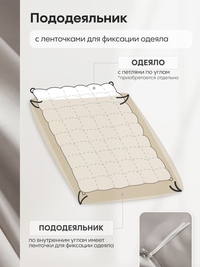 Комплект постельного белья на резинке Однотонный Сатин Элитный «Серый жемчуг»