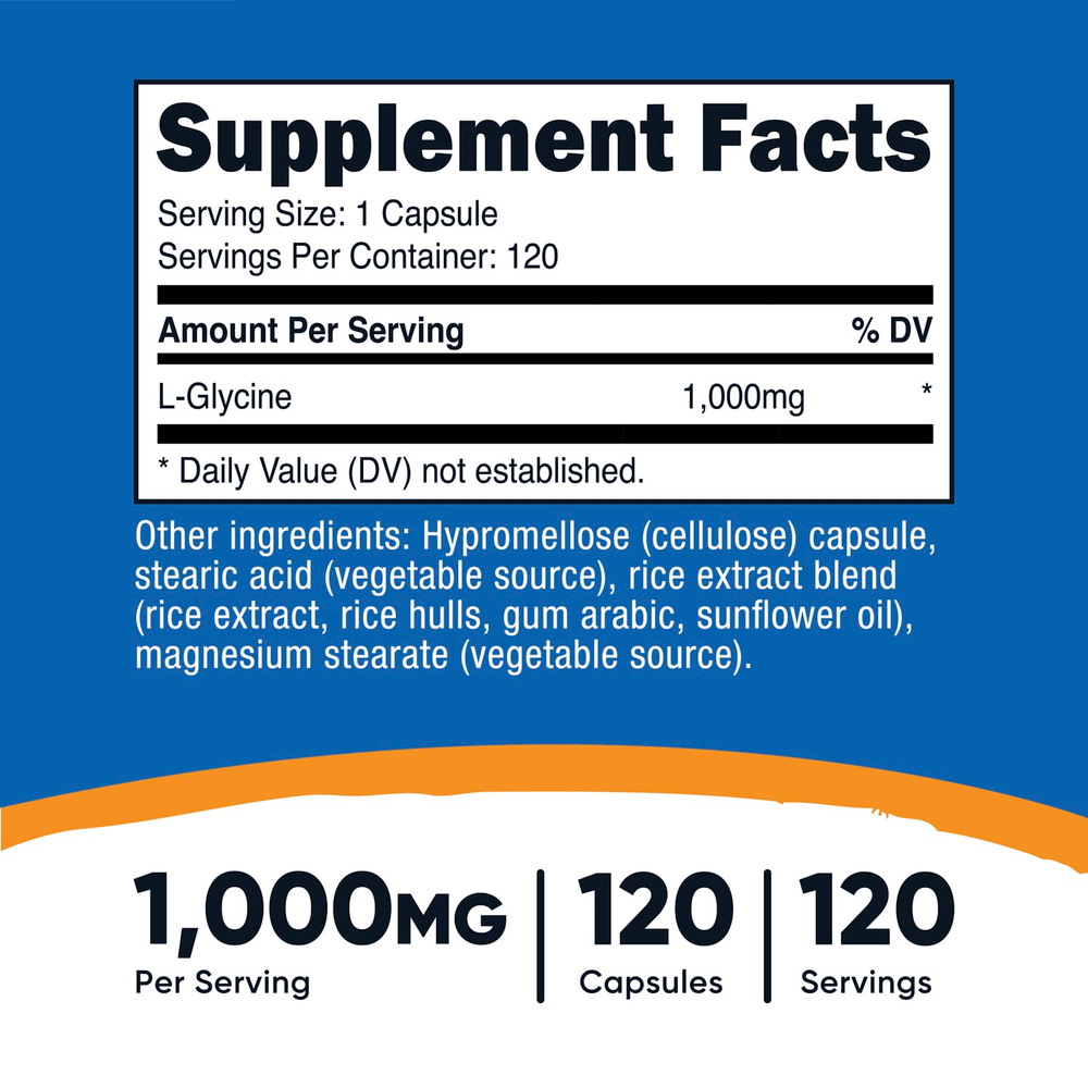 Nutricost, L-глицин, 1000 мг, 120 капсул