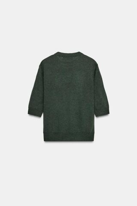 ZARA СВИТЕР ИЗ СМЕСОВОЙ ШЕРСТИ С КОРОТКИМИ РУКАВАМИ, БУТЫЛОЧНО-ЗЕЛЕНЫЙ