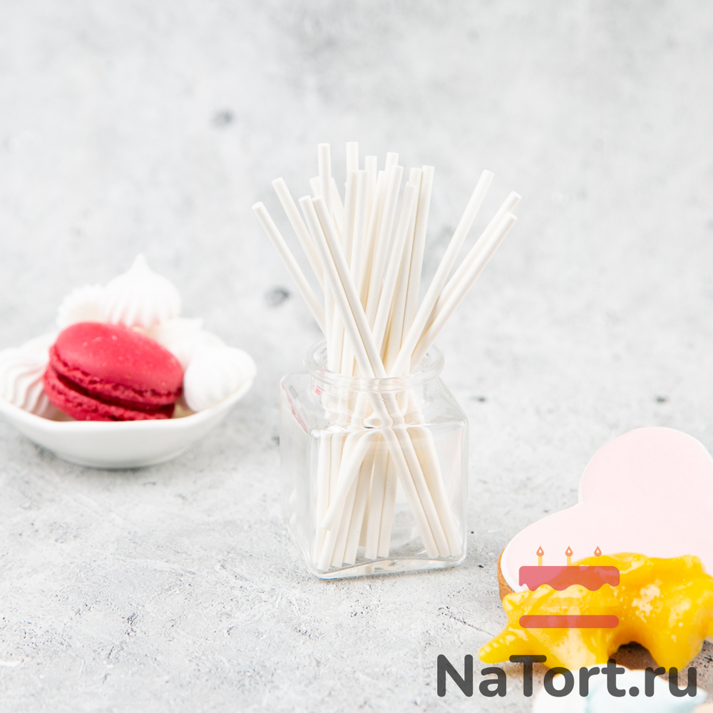 Палочки бумажные для леденцов и кейк-попсов (белые, 10 см, d - 3 мм) 100 шт