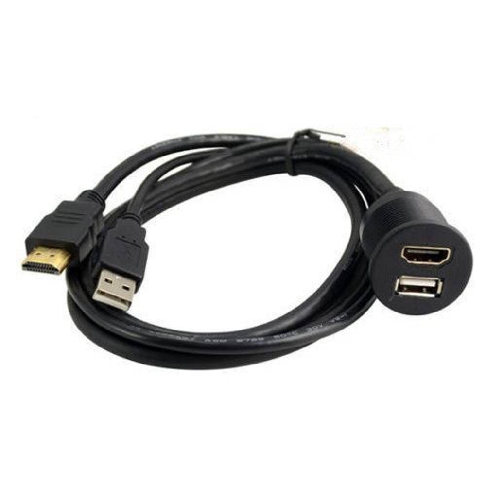 2-портовый комбинированный USB2.0+HDMI удлинитель встраиваемый резьбовой 26 мм