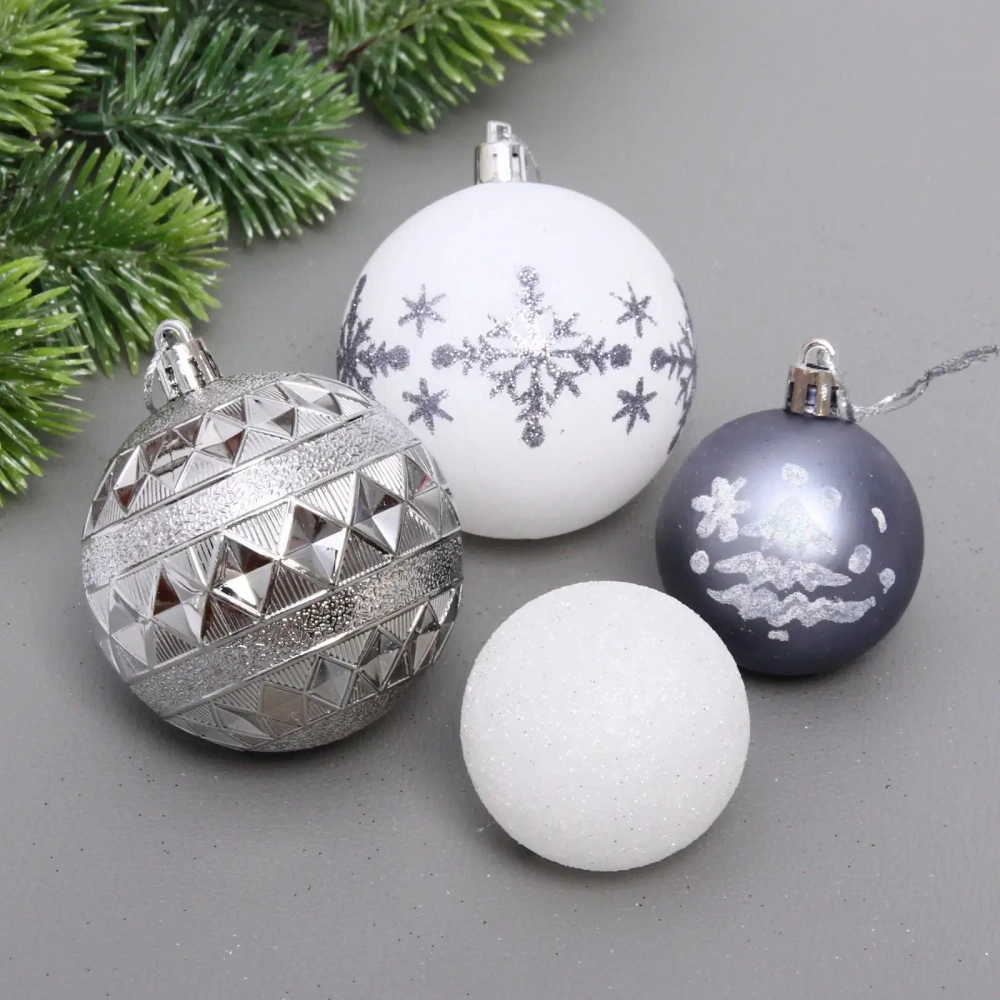 Набор шаров «Snow shine» 7 см + 5 см (24 предмета), Графит/Белый