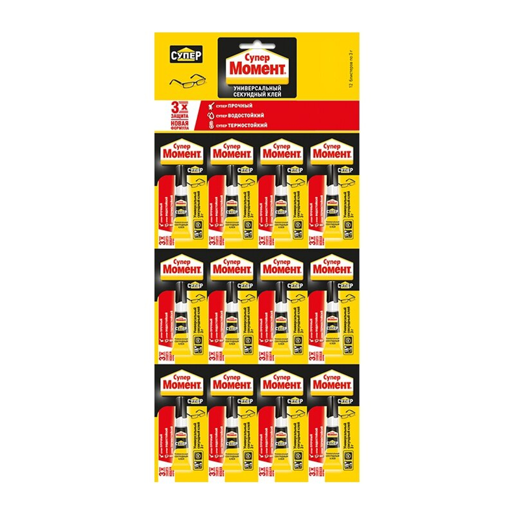 Суперклей "Супер Момент", 3 г на мульти-карте 12 шт х 3 г