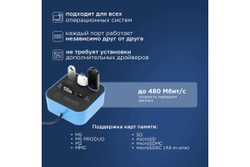 Разветвитель USB на 3 порта + картридер "Все в одном" черный REXANT 18-4121