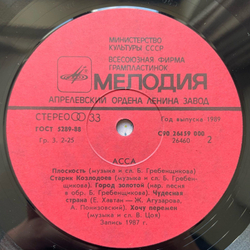 Винтажная виниловая пластинка LP Музыка Из Кинофильма АССА Здравствуй, Мальчик Бананан! (СССР 1989)