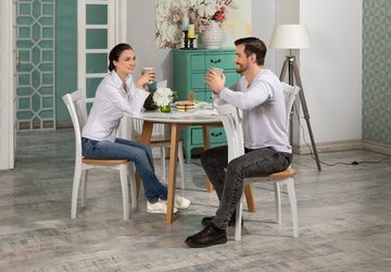 Стол Крит (тон столешницы Белая эмаль/тон подстолья Светлый дуб)