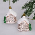 Елочные игрушки «Домик в лесу» 7 см (набор 2 шт), Шампань