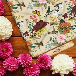 Ткань оксфорд 210 колибри в цветах