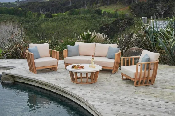 Комплект уличной мебели Woodland из массива эвкалипта, диван, 2 кресла, столик