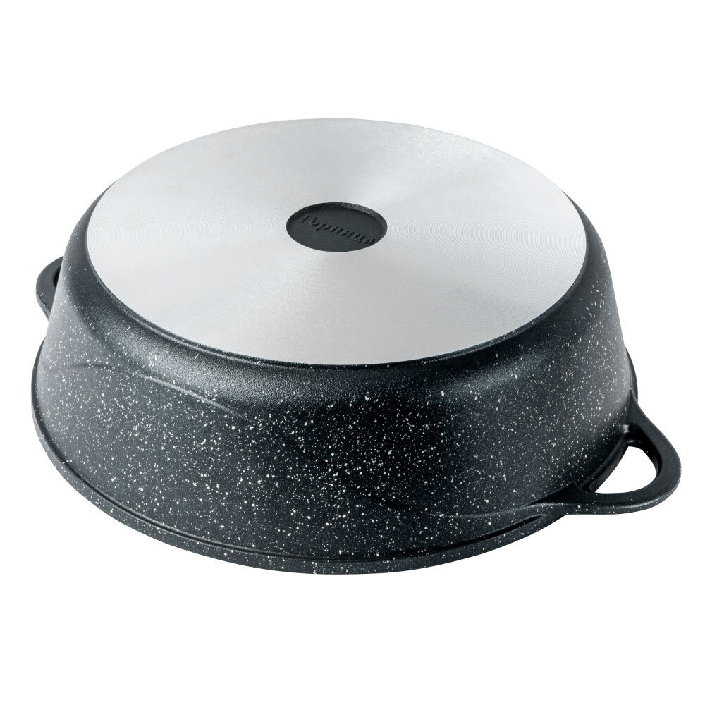 Жаровня 26*9,5см 3,5л Гранит с литыми ручками и стеклянной крышкой, ж7126аг