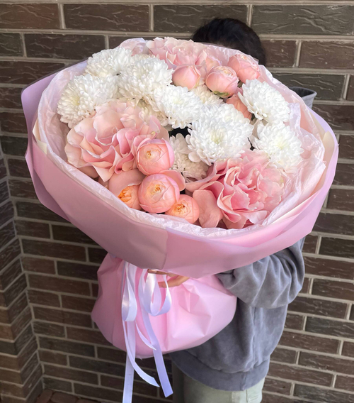 Букет "Нежность", розы, хризантема