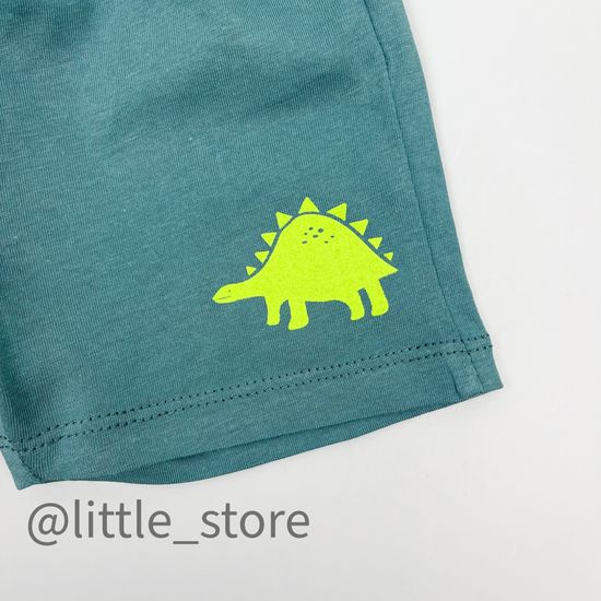 Шорты хлопковые "Динозавры" темный малахит