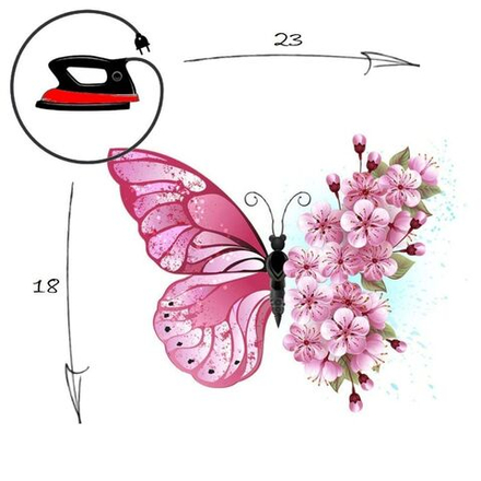 Термотрансфер "Бабочка розовая", наклейка на одежду, 23х18