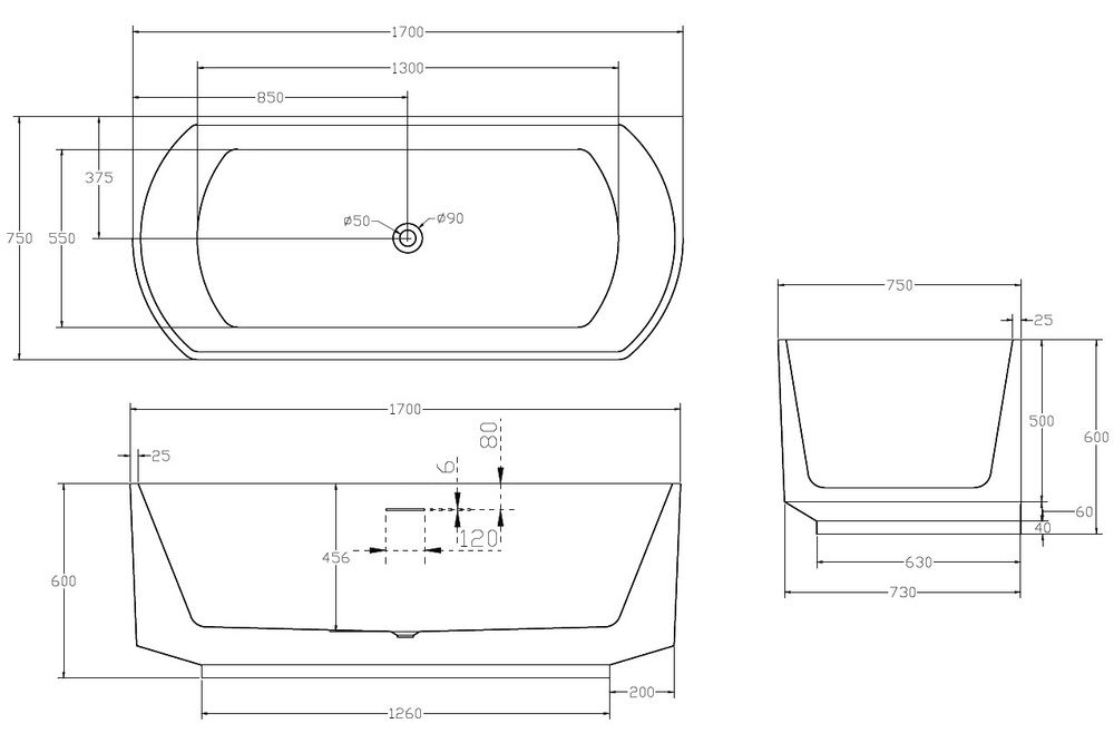Акриловая ванна ABBER AB9488-1.7