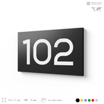 Номер на дверь квартиры 102, табличка на дверь офиса, кабинета, аудитории, склада, черная 120х70 мм, Айдентика Технолоджи