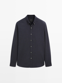 Massimo Dutti Меланжевая рубашка классического кроя, темно-синий