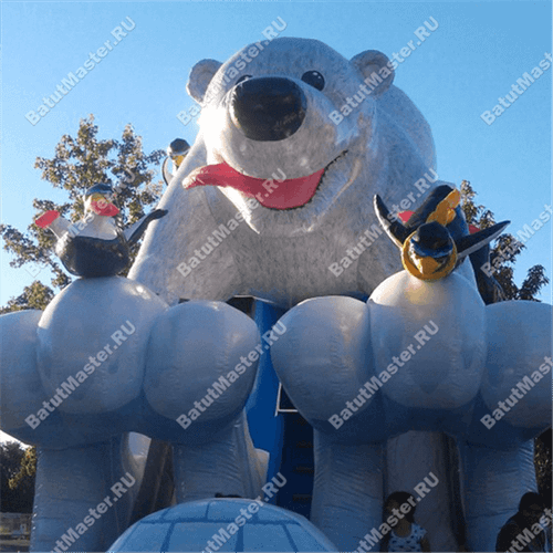 Большой надувной батут-горка "Мишка на севере"