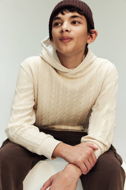 H&M Вязаная толстовка с капюшоном, кремовый