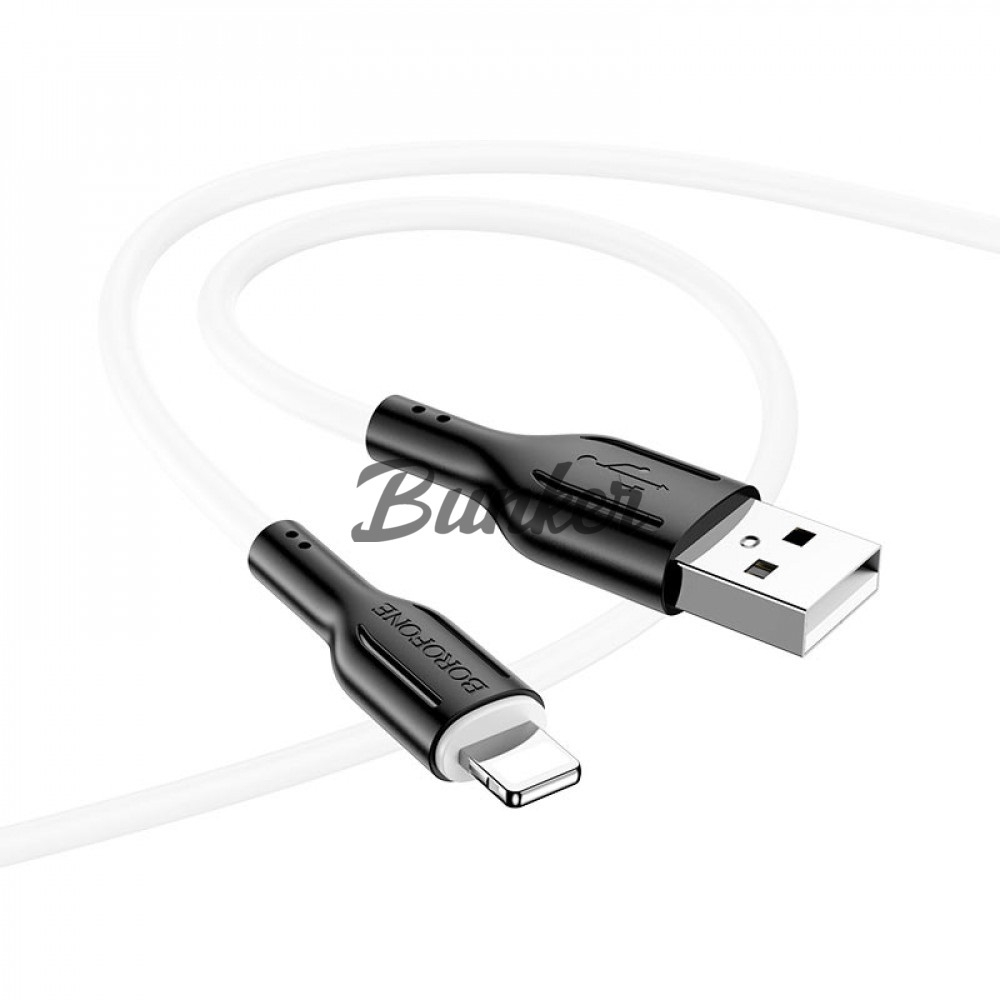 Кабель USB- 8-pin Borofone BX63, черный TPE штекер, 1м, круглый белый TPE, 2.4A