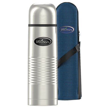 Термос 0.75л Биосталь NB-750B с узкой горловиной в чехле, Серый (28ч соохраняет тепло) 82х272мм Вес 0.5кг