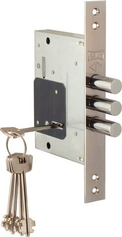 Замок KALE 257/L сувальдный никель 5кл, с ответной планкой