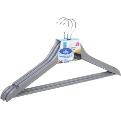 Плечики деревянные с выемками 3шт «ИДЕЯДОМА», цвет серый, 40*21см (Селфи)