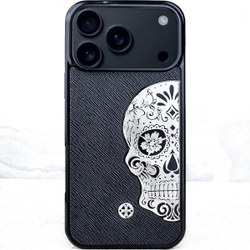 Эксклюзивный чехол iPhone с черепом на натуральной коже Saffiano - Euphoria HM Premium - модный аксессуар, брендовый чехол для iPhone