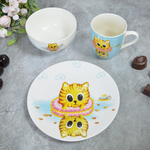 Набор керамической посуды 3 предмета: кружка 8*7см, тарелка плоская 18см, тарелка суповая 11*5.5см.