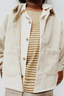 ZARA ФАКТУРНАЯ КУРТКА-РУБАШКА ИЗ ХЛОПКА И ЛЬНА, ЭКРЮ